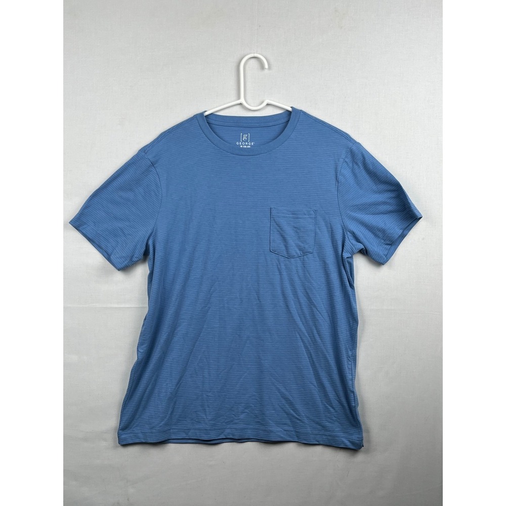 George‎ Mens Blue Striped Short Sleeve Pocket T-Shirt Size M 38-40 Crew Neck